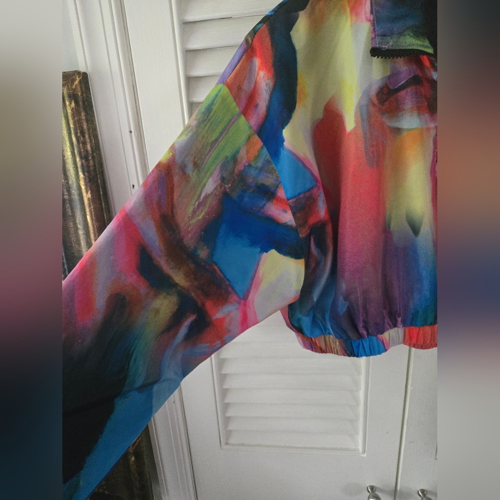 Forever 21 Abstract Print Cropped Quarter Zip Windbreaker Jacket S - Picture 4 of 8